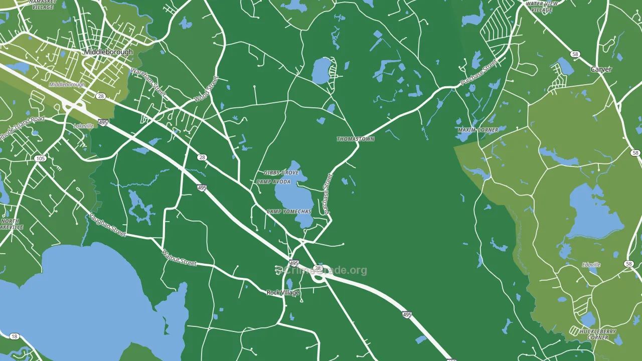 Middleborough, MA Map of Vehicle Theft Rates