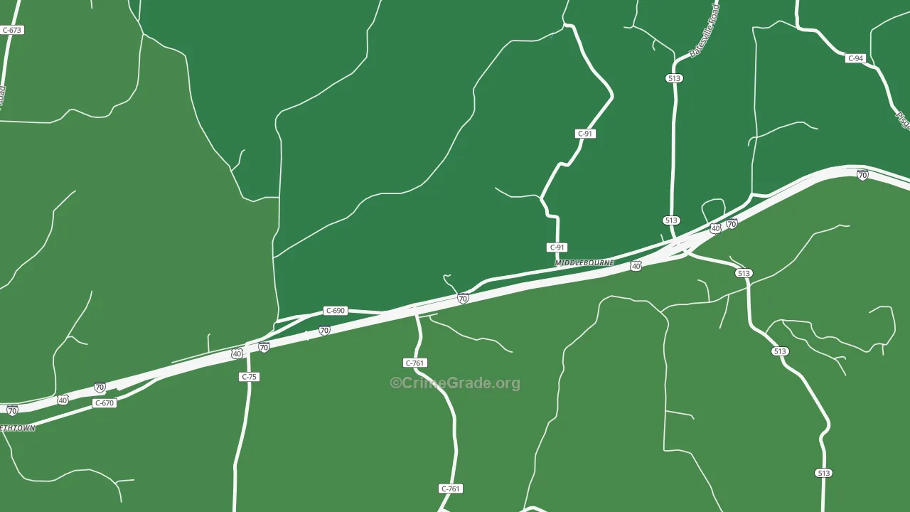 Middlebourne, OH Map of Vehicle Theft Rates