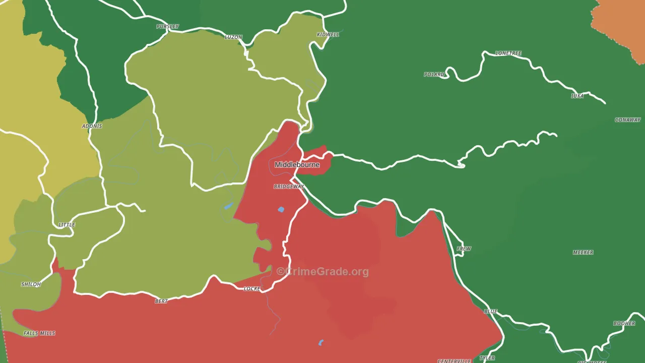 Middlebourne, WV Map of Vehicle Theft Rates