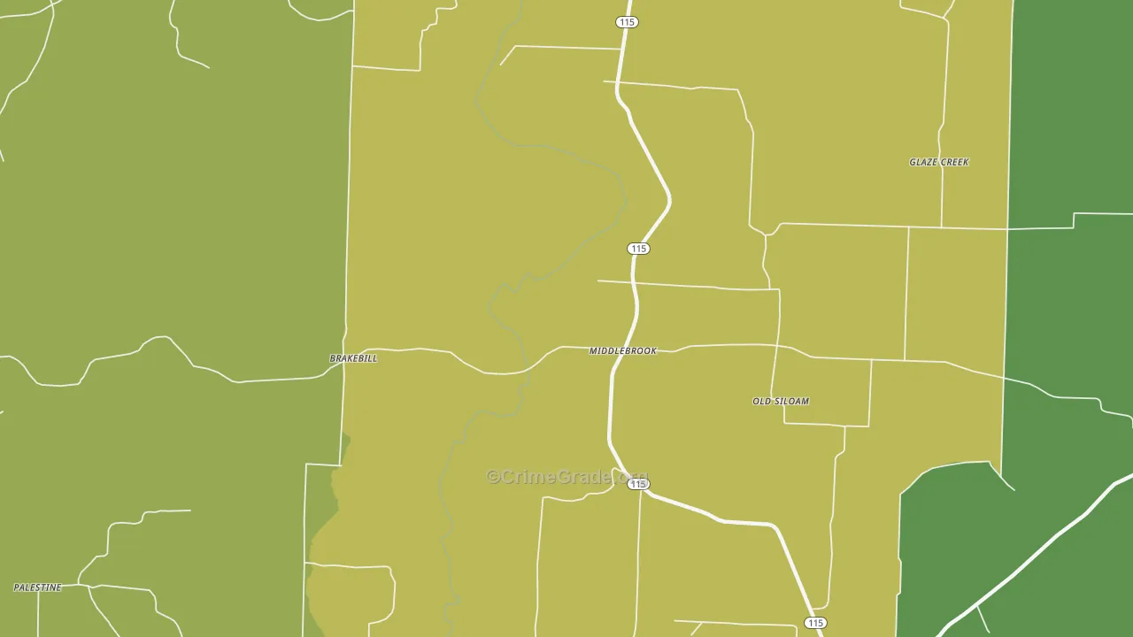 Middlebrook, AR Map of Vehicle Theft Rates