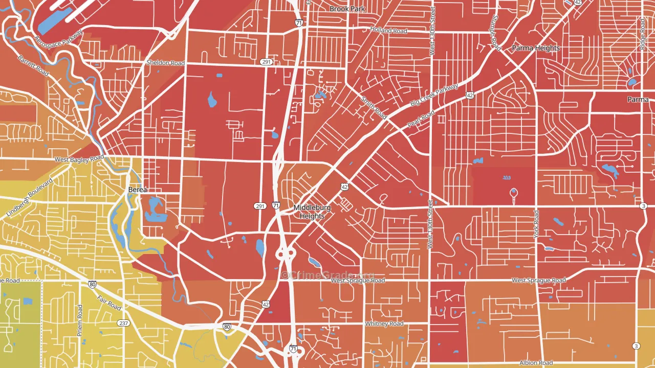 Middleburg Heights, OH Map of Vehicle Theft Rates