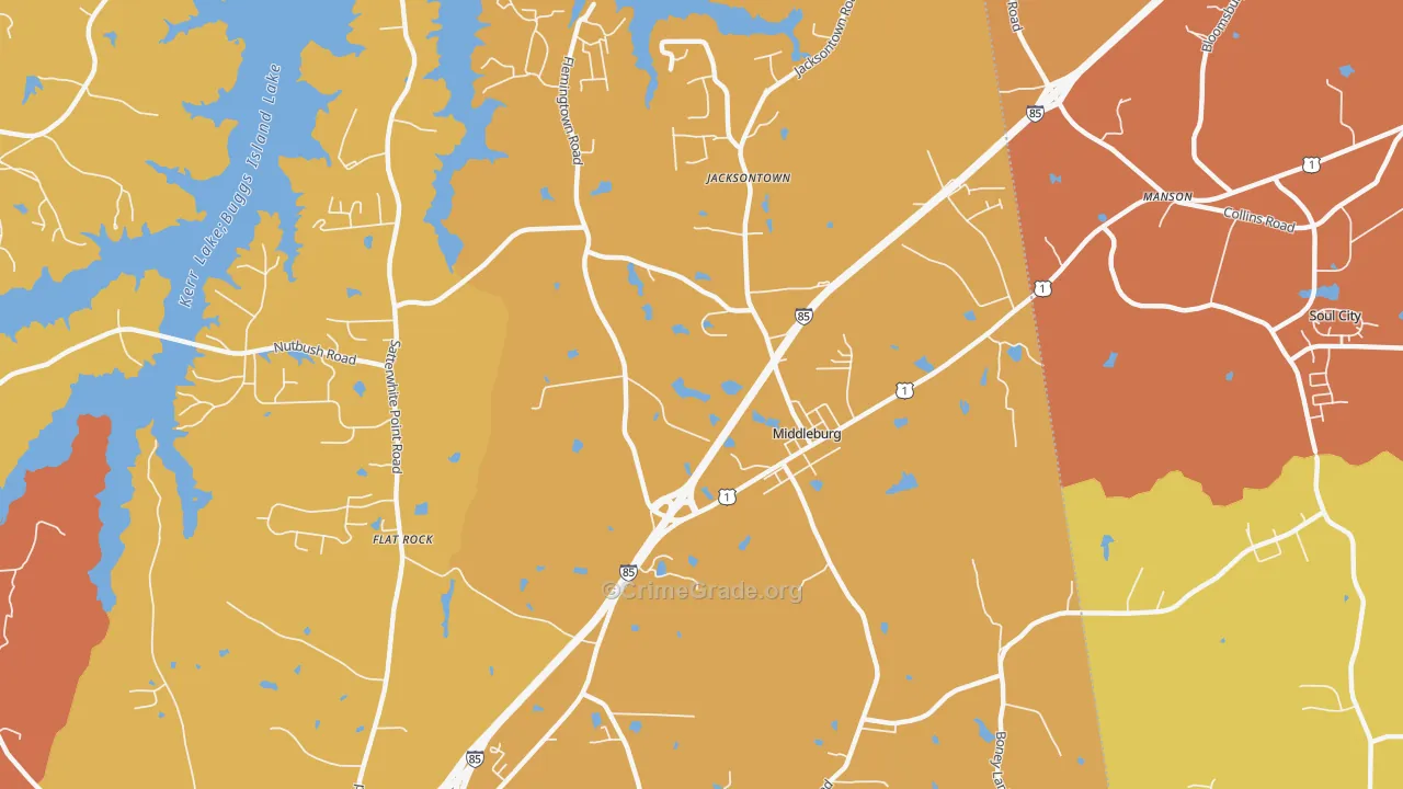 Middleburg, NC Map of Vehicle Theft Rates