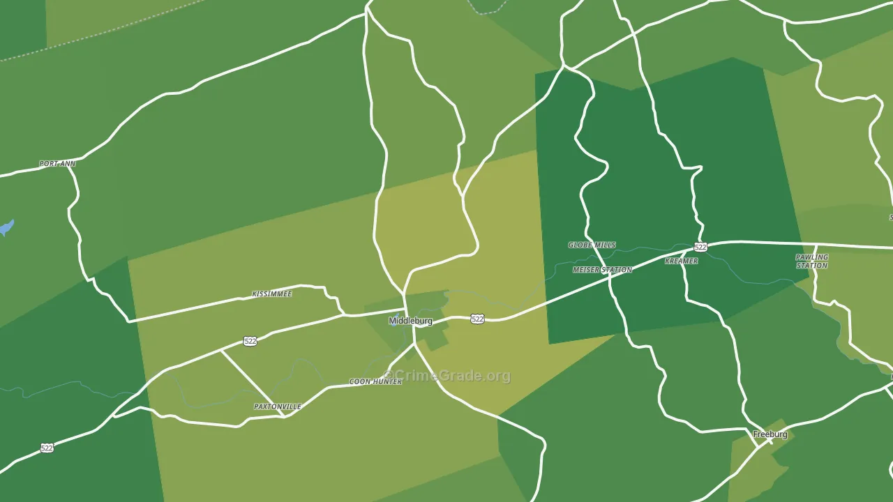 Middleburg, PA Map of Vehicle Theft Rates