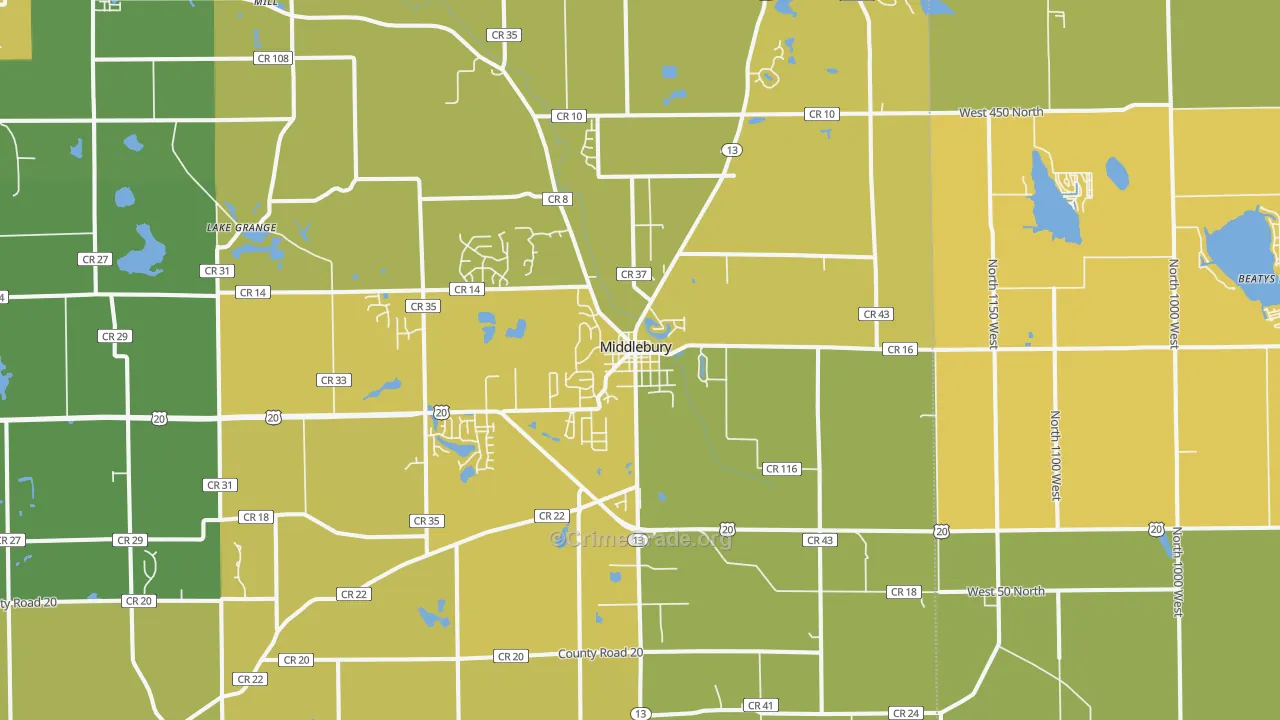 Middlebury, IN Map of Vehicle Theft Rates
