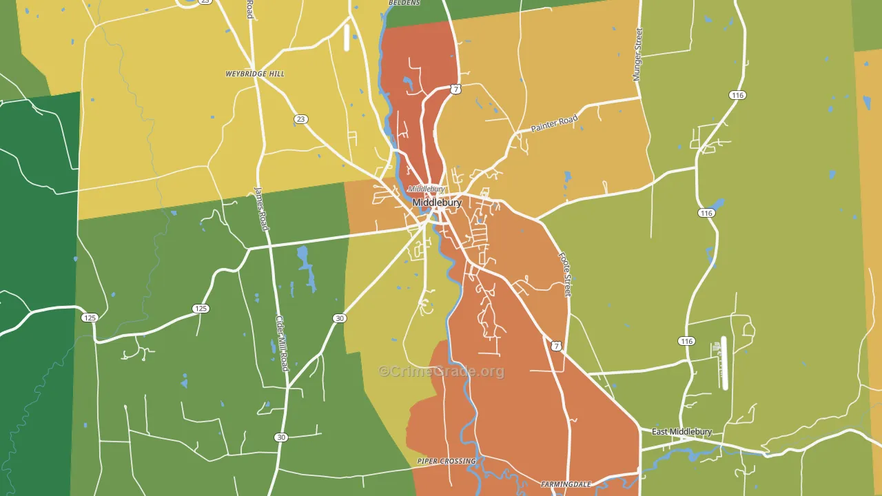 Middlebury, VT Map of Vehicle Theft Rates
