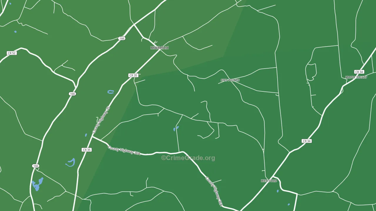 Middlefield, NY Map of Vehicle Theft Rates