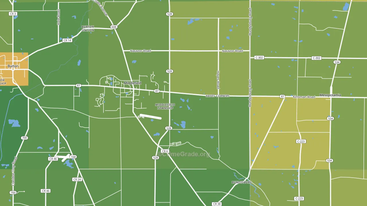 Middlefield, OH Map of Vehicle Theft Rates