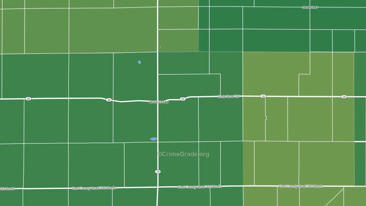 Middlefork, IN Map of Vehicle Theft Rates