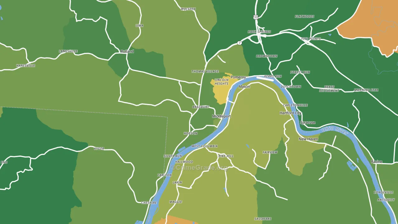 Middleport, OH Map of Vehicle Theft Rates