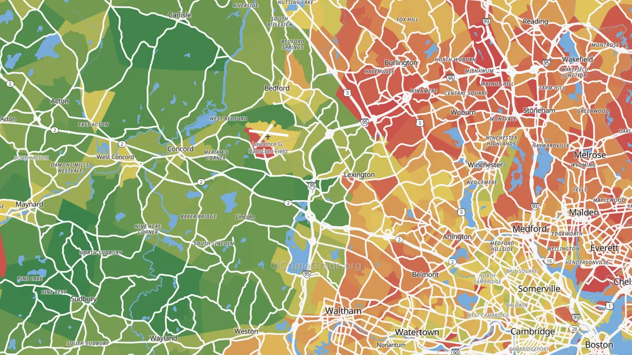 Middlesex County, MA Map of Vehicle Theft Rates