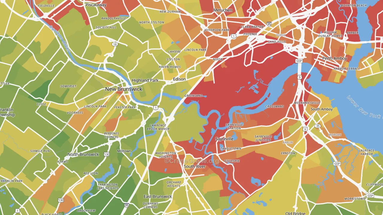 Middlesex County, NJ Map of Vehicle Theft Rates