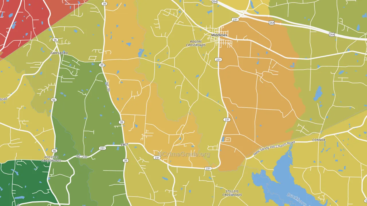 Middlesex, NC Map of Vehicle Theft Rates