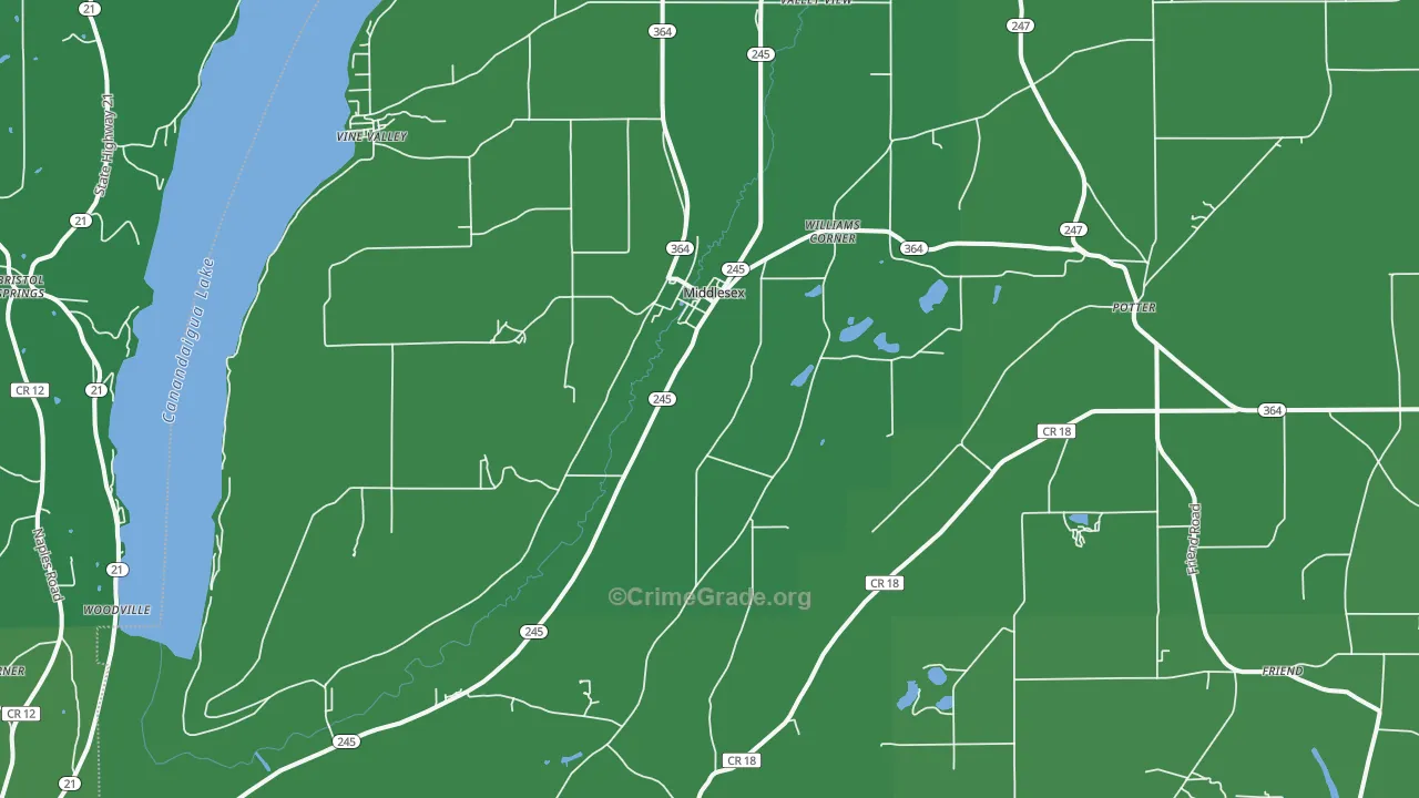 Middlesex, NY Map of Vehicle Theft Rates