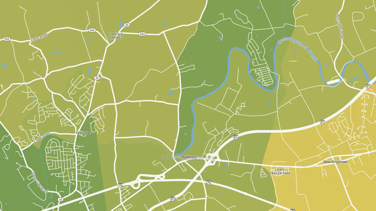 Middlesex, PA Map of Vehicle Theft Rates