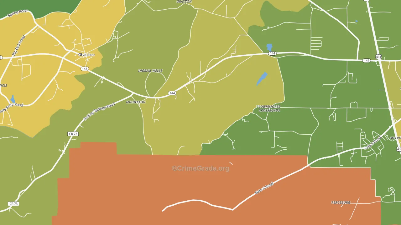 Middleton, AL Map of Vehicle Theft Rates