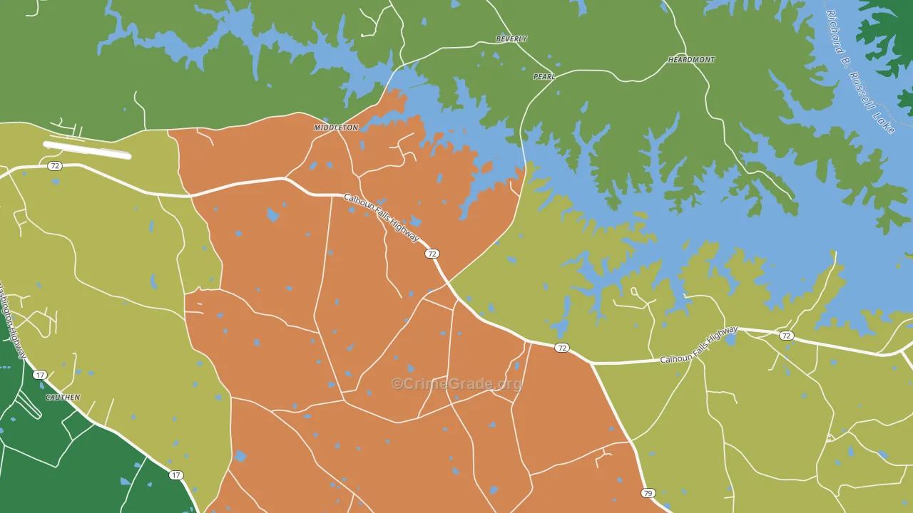 Middleton, GA Map of Vehicle Theft Rates
