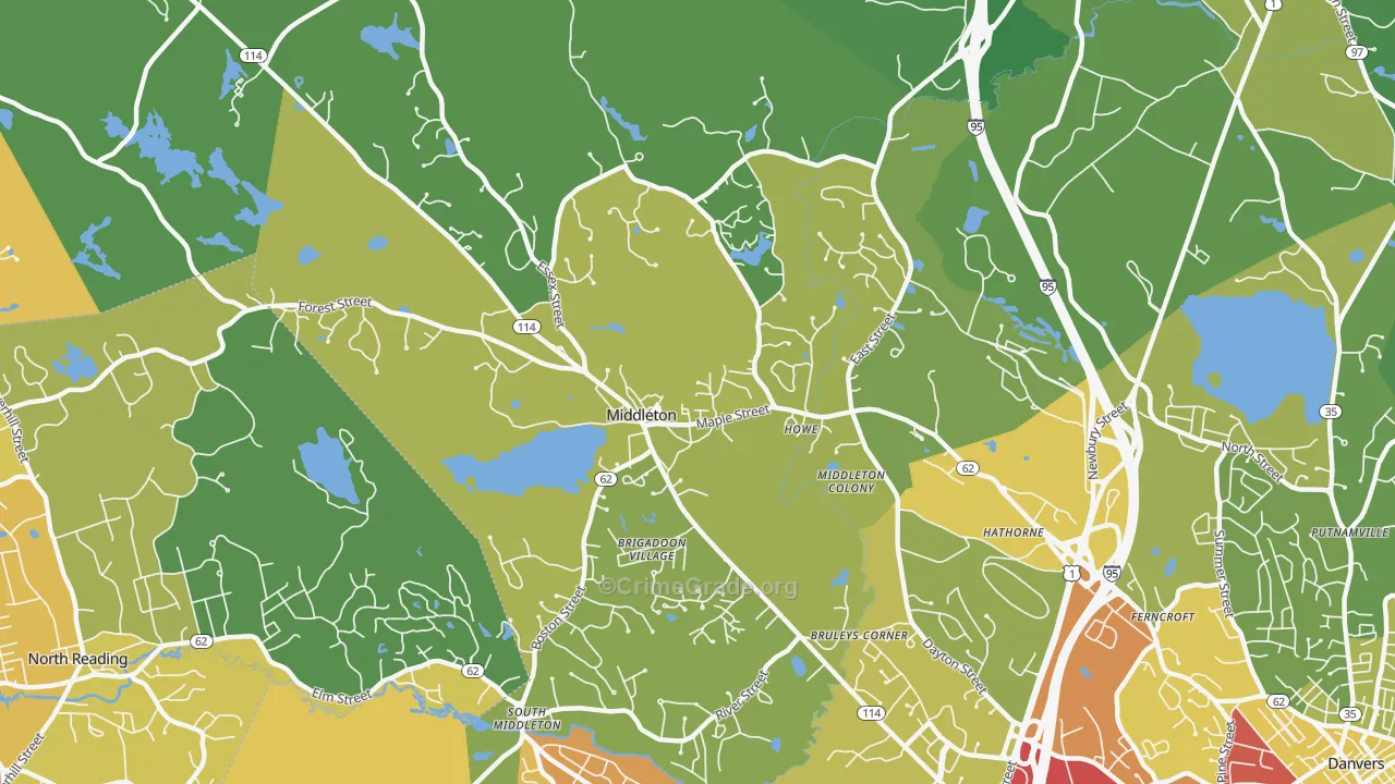 Middleton, MA Map of Vehicle Theft Rates