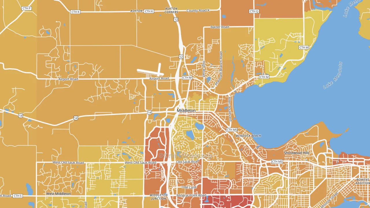 Middleton, WI Map of Vehicle Theft Rates