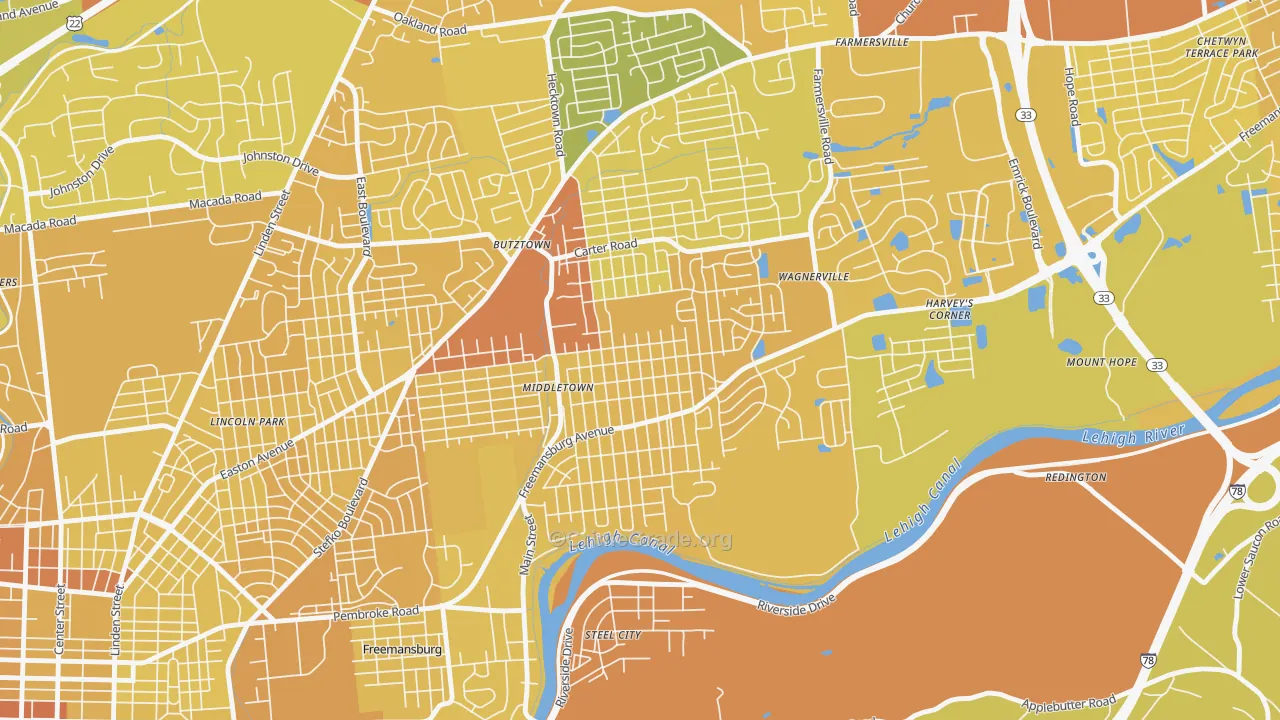 middletown, Bethlehem, PA Map of Vehicle Theft Rates