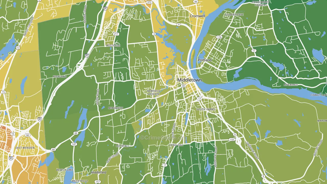 Middletown, CT Map of Vehicle Theft Rates