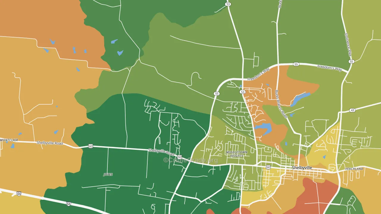 Middletown Heights, KY Map of Vehicle Theft Rates