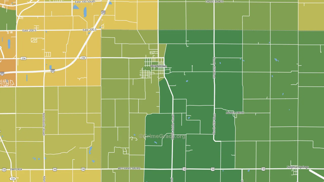 Middletown, IN Map of Vehicle Theft Rates