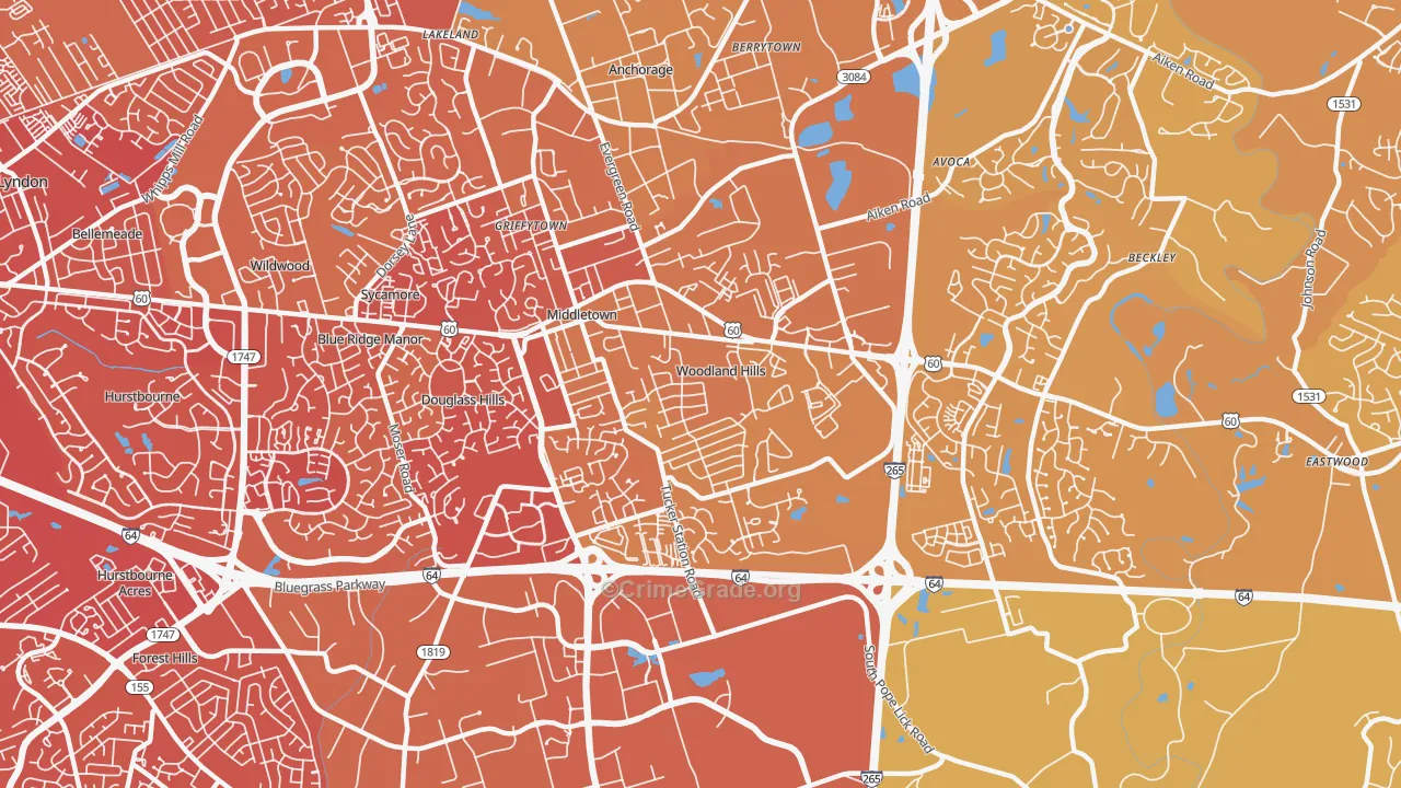 Middletown, KY Map of Vehicle Theft Rates