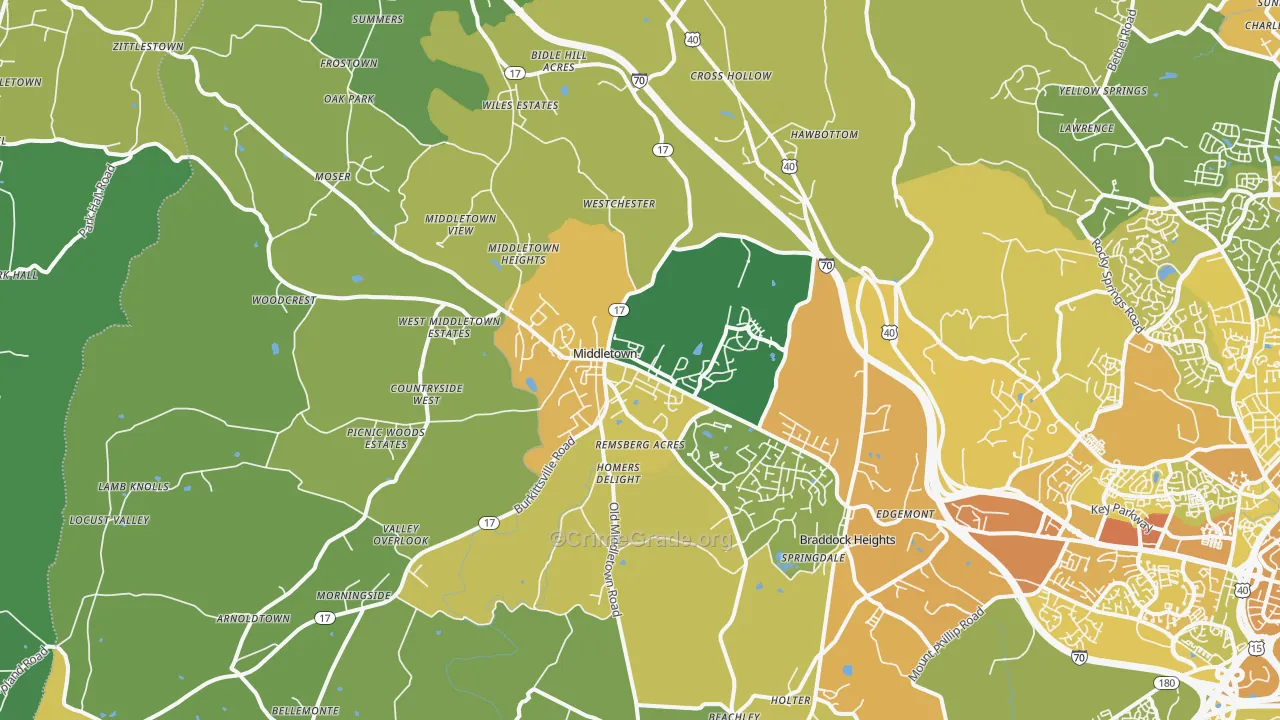 Middletown, MD Map of Vehicle Theft Rates