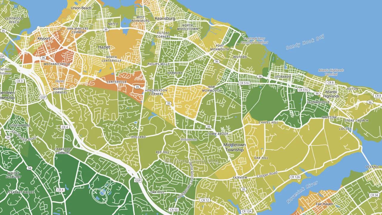 Middletown, NJ Map of Vehicle Theft Rates