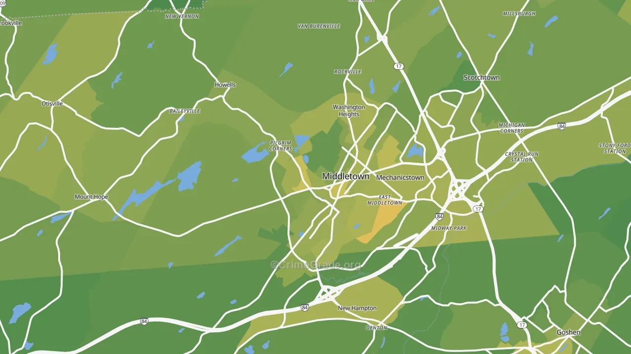 Middletown, NY Map of Vehicle Theft Rates