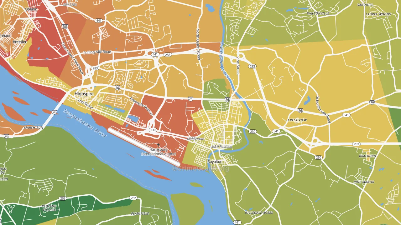 Middletown, PA Map of Vehicle Theft Rates