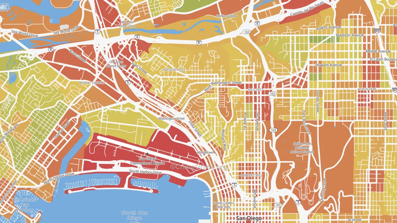 Middletown, San Diego, CA Map of Vehicle Theft Rates