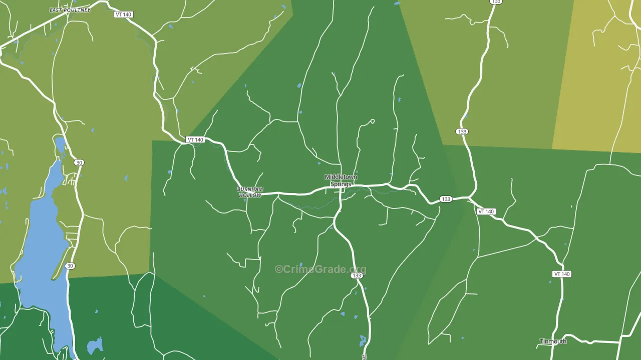 Middletown Springs, VT Map of Vehicle Theft Rates
