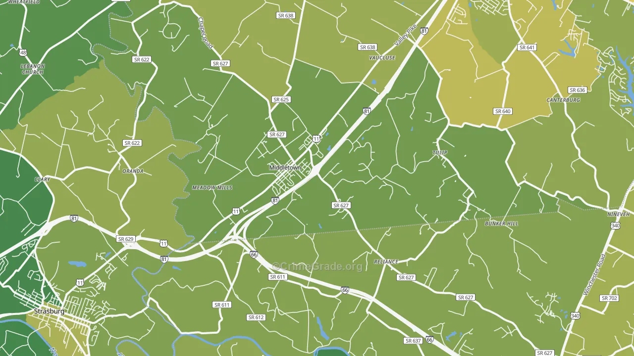 Middletown, VA Map of Vehicle Theft Rates