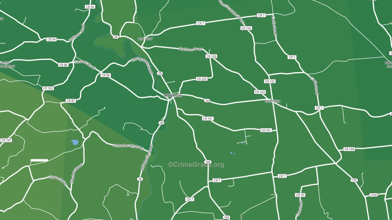 Middleville, NY Map of Vehicle Theft Rates