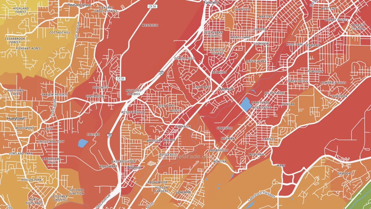 Midfield, AL Map of Vehicle Theft Rates