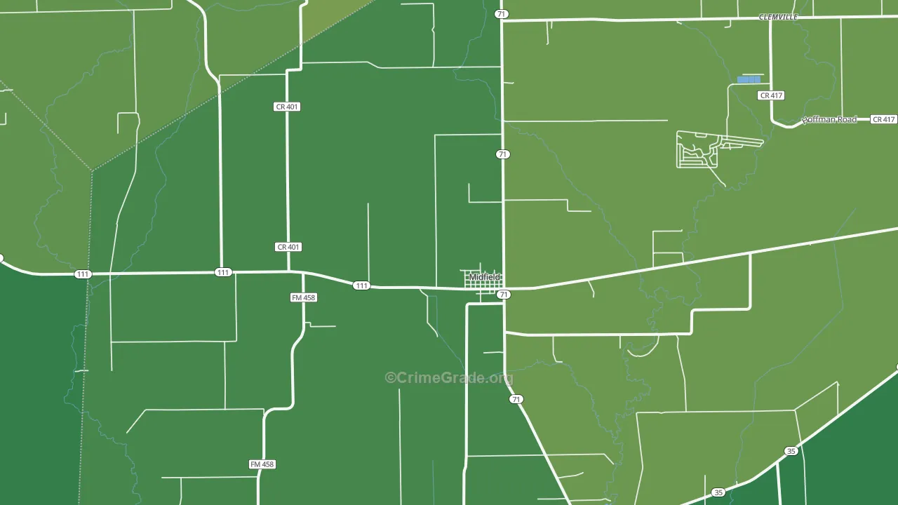 Midfield, TX Map of Vehicle Theft Rates