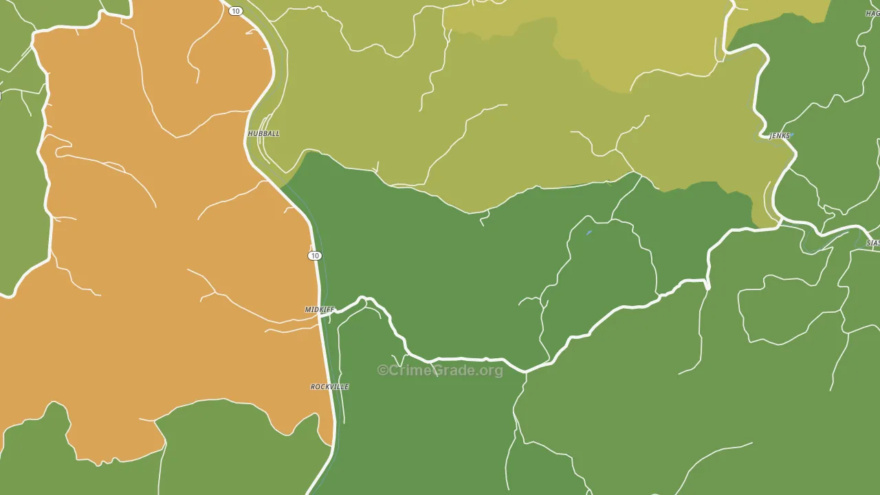 Midkiff, WV Map of Vehicle Theft Rates