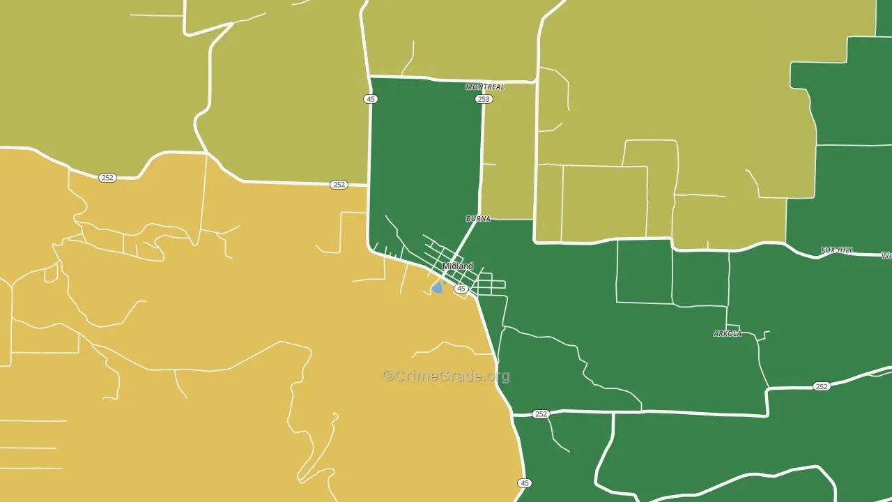 Midland, AR Map of Vehicle Theft Rates
