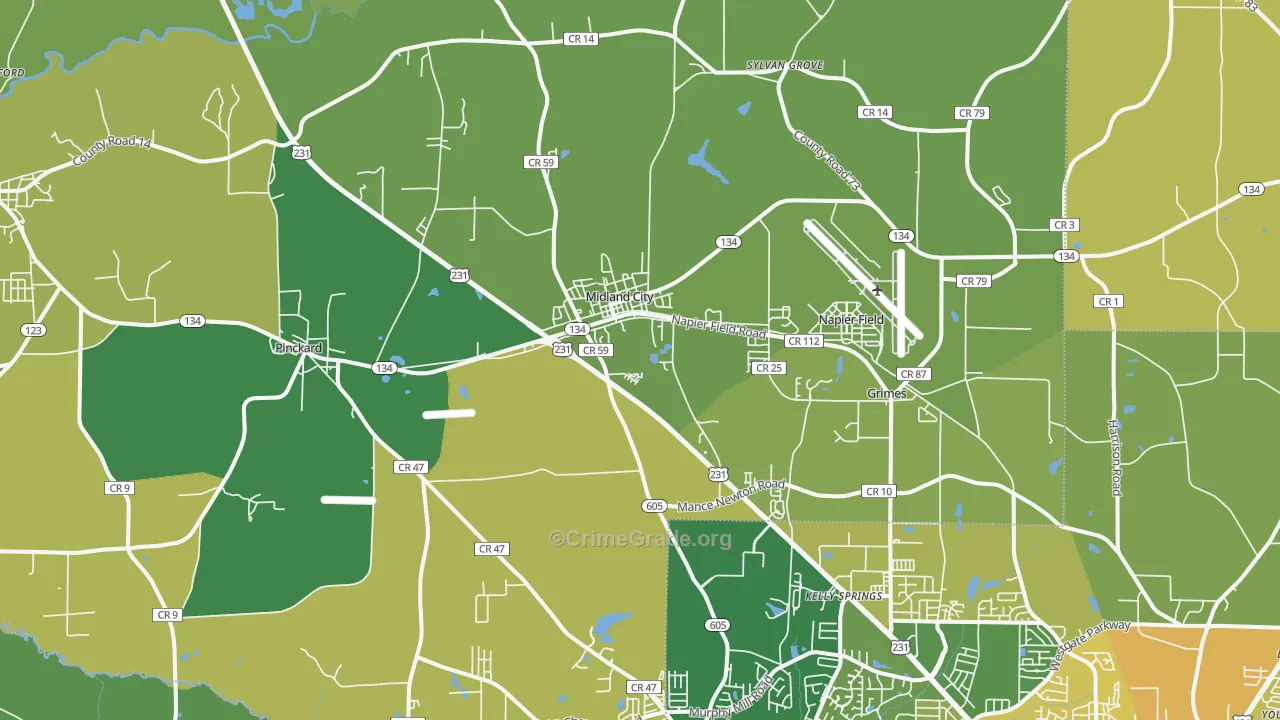 Midland City, AL Map of Vehicle Theft Rates