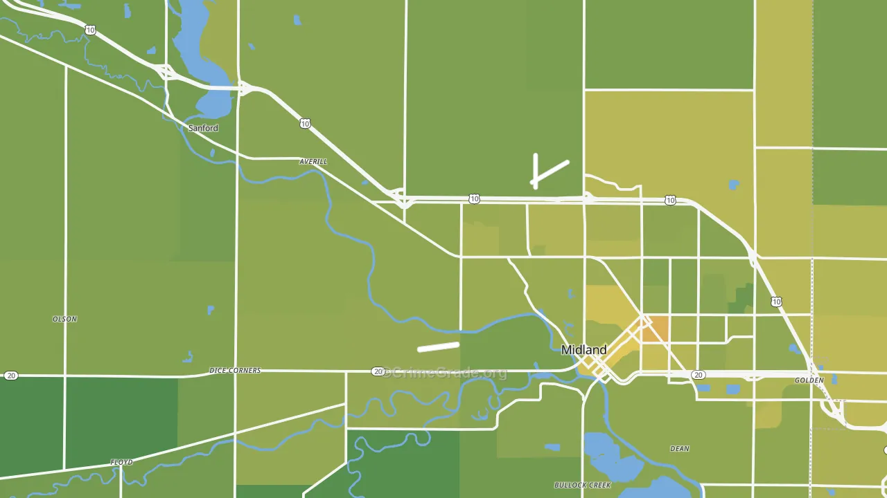 Midland County, MI Map of Vehicle Theft Rates