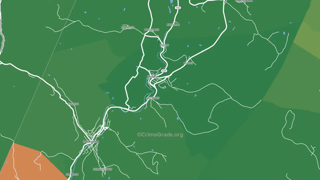 Midland, MD Map of Vehicle Theft Rates
