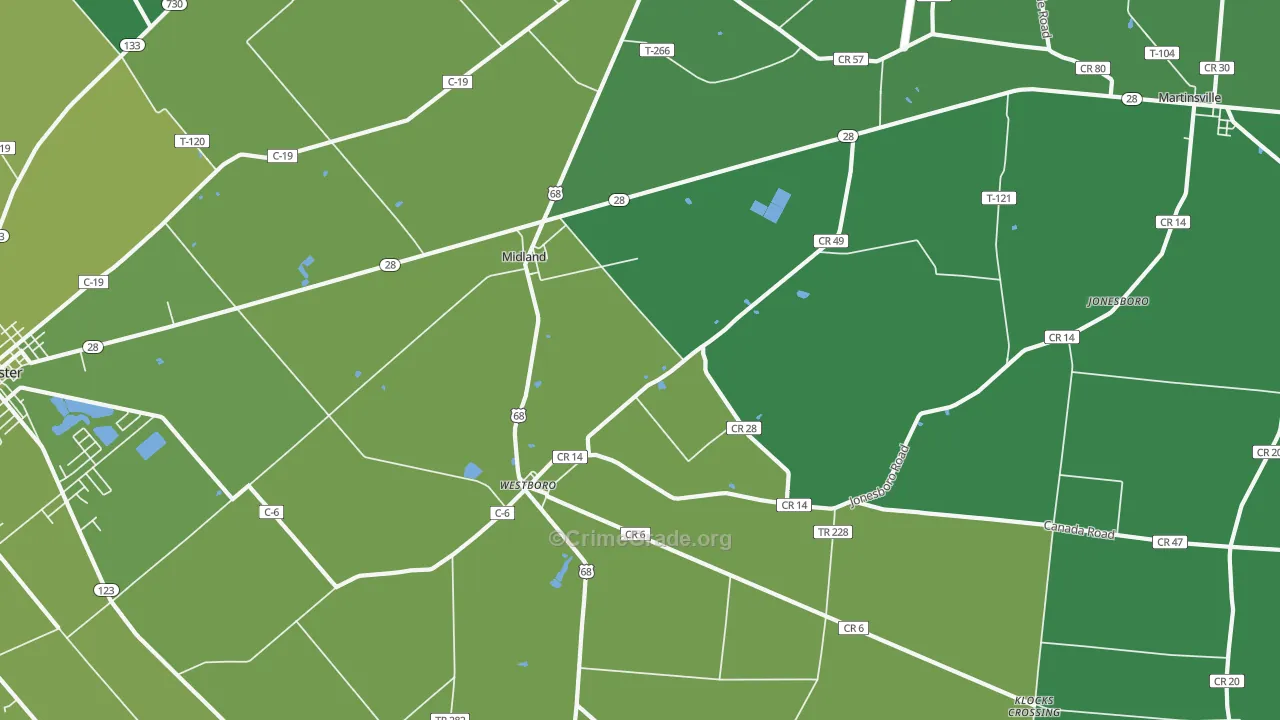Midland, OH Map of Vehicle Theft Rates
