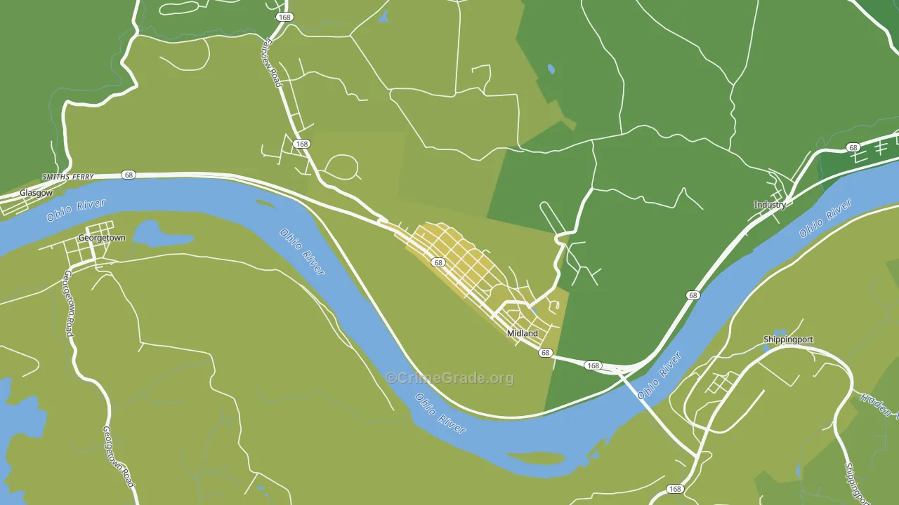 Midland, PA Map of Vehicle Theft Rates