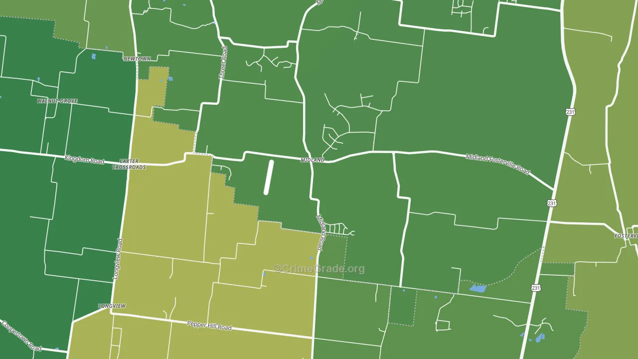 Midland, TN Map of Vehicle Theft Rates