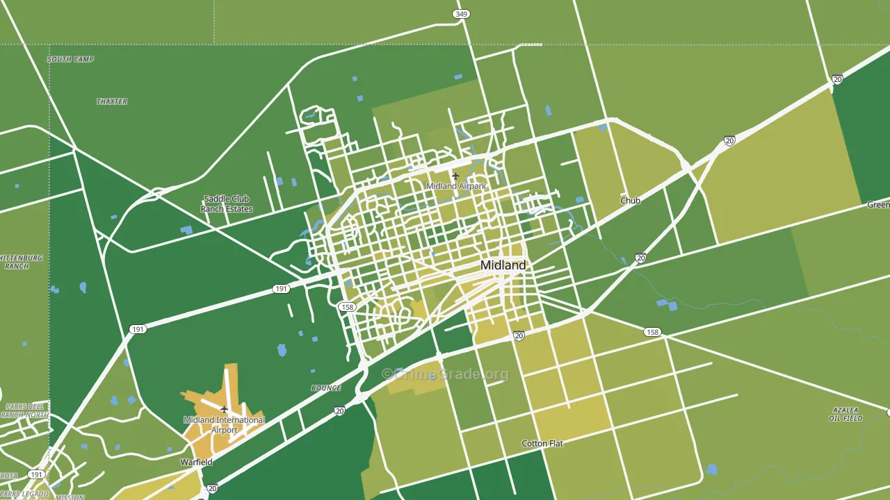 Midland, TX Map of Vehicle Theft Rates