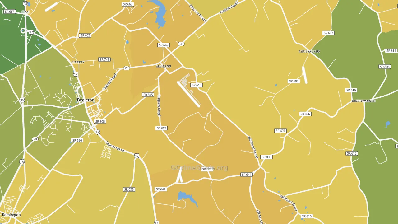 Midland, VA Map of Vehicle Theft Rates