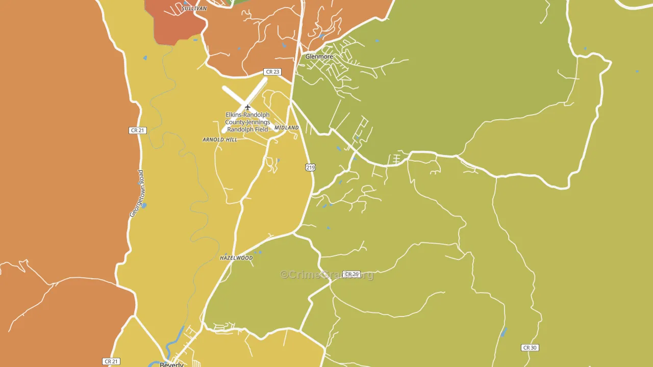 Midland, WV Map of Vehicle Theft Rates
