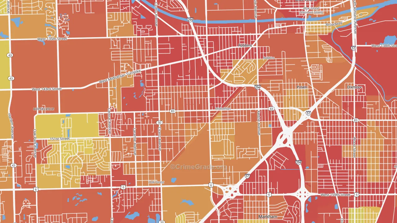 Midlothian, IL Map of Vehicle Theft Rates
