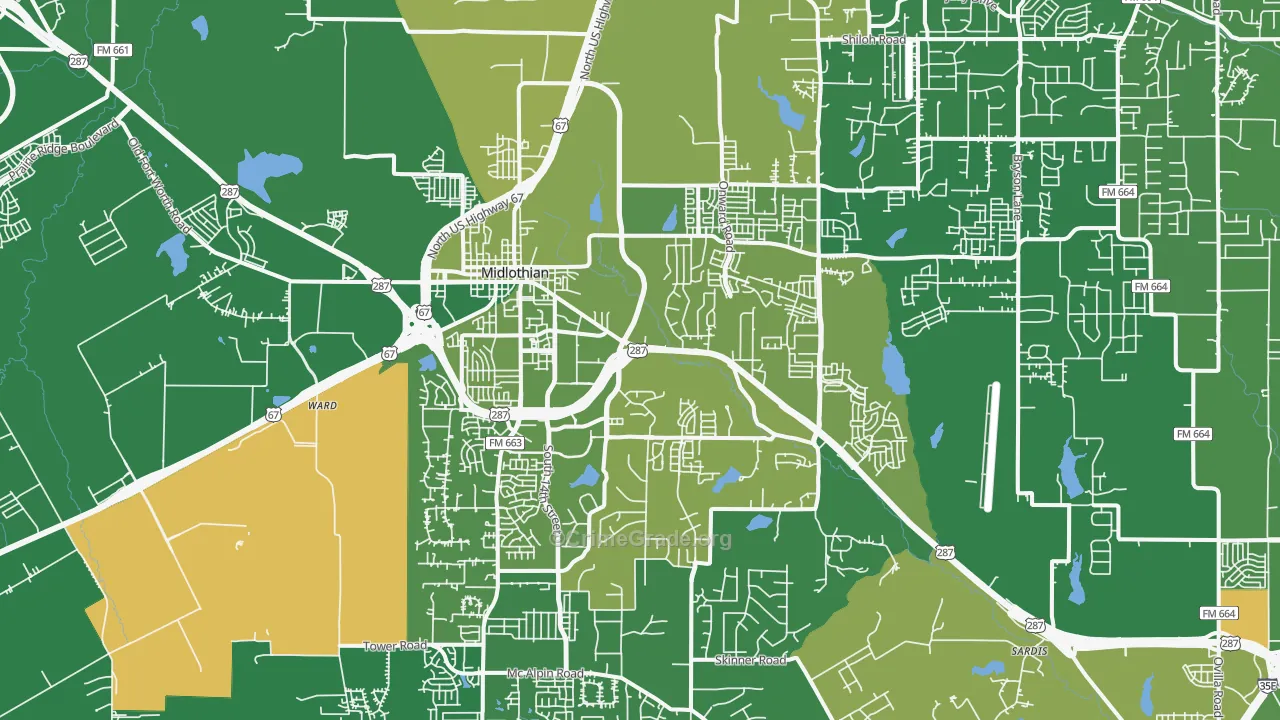 Midlothian, TX Map of Vehicle Theft Rates